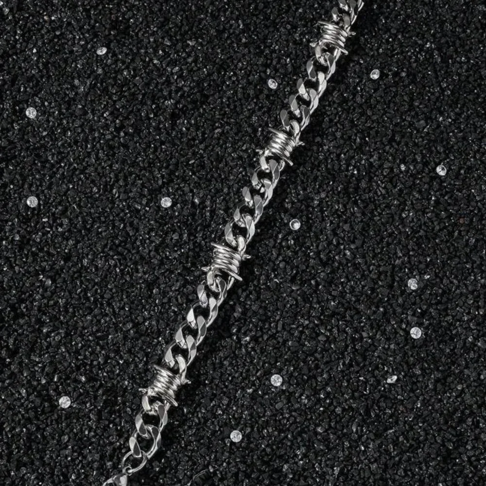 Men 11mm Wide Punk Stainless Steel Spike Interlocking Chain Bracelet - Picture 4 of 4